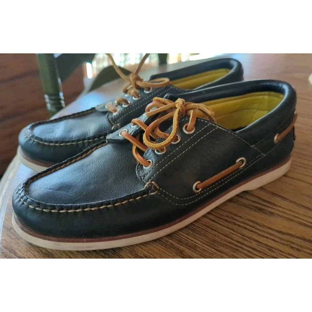 LL‎ Bean Signature Boat Shoes Men's Size 8.5 D Dark Blue Navy Lace-up Leather
